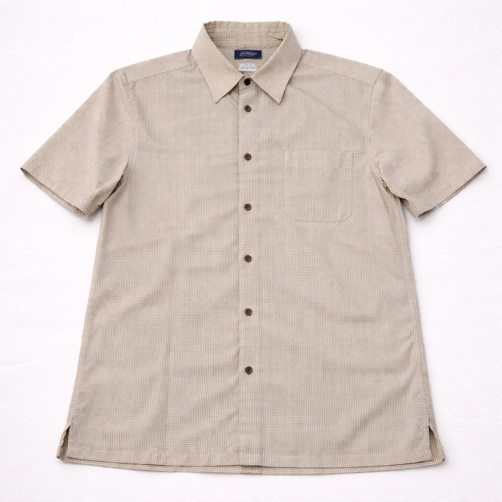 Consensus Shirt Mens Medium Beige Check Button Up Short Sleeve
